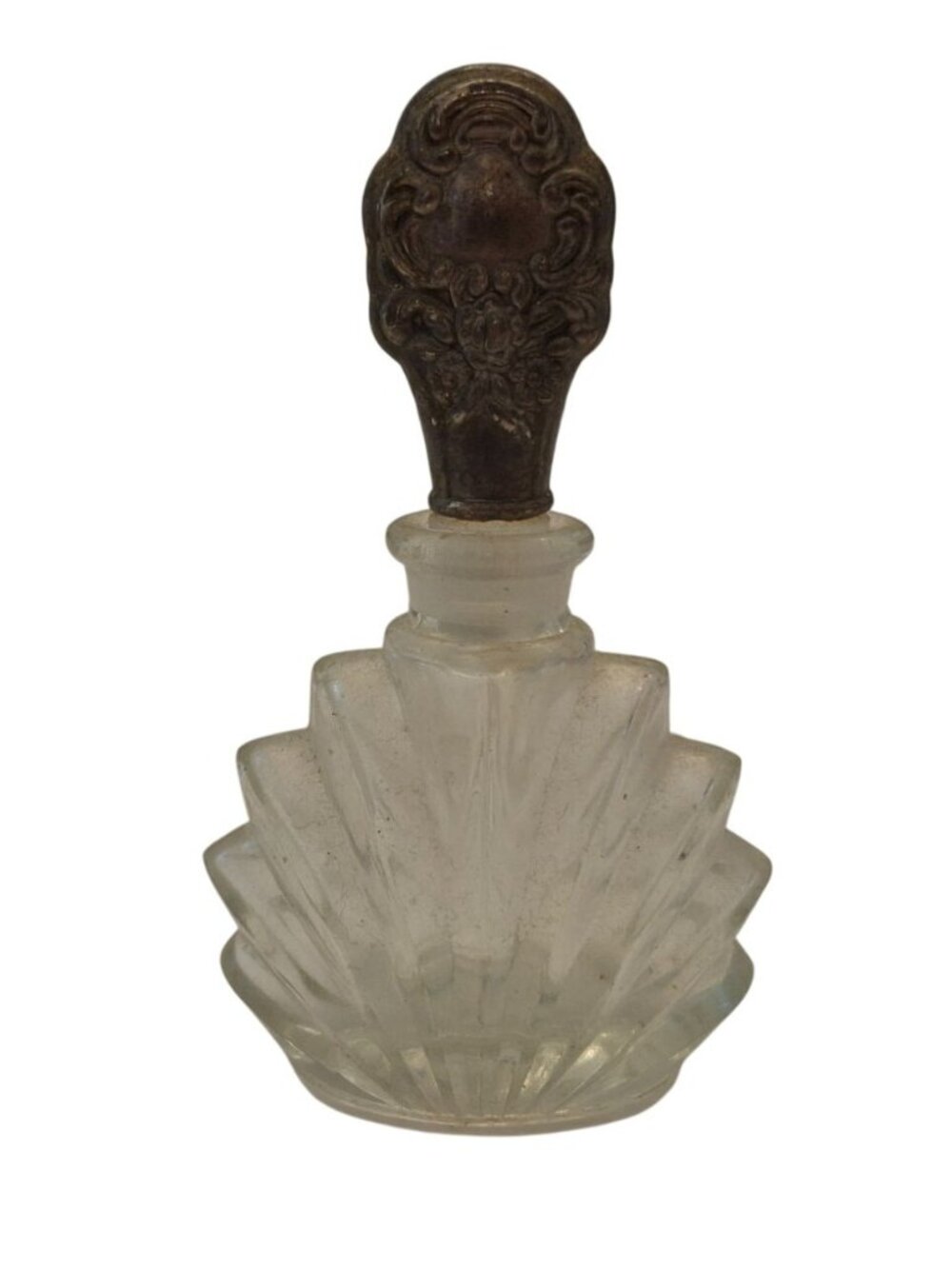International Silver Co Perfume Bottle Frosted Glass Art Deco Vanity 1991 VTG